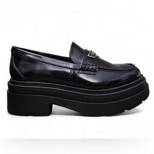 Wild Pair Nelley New Platform Faux Leather Slip-On Black Loafer Shoe